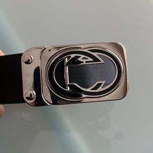 GUCCI BLACK BROWN  GG LEATHER SILVER BELT